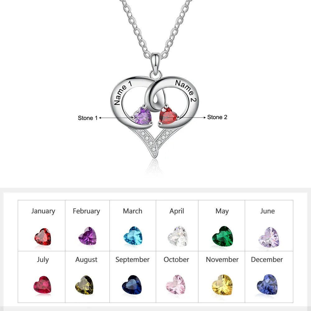 Romantic Personalized Heart Birthstone Pendant Necklaces for Women Customized Name Engraved Necklaces Couple's Gifts