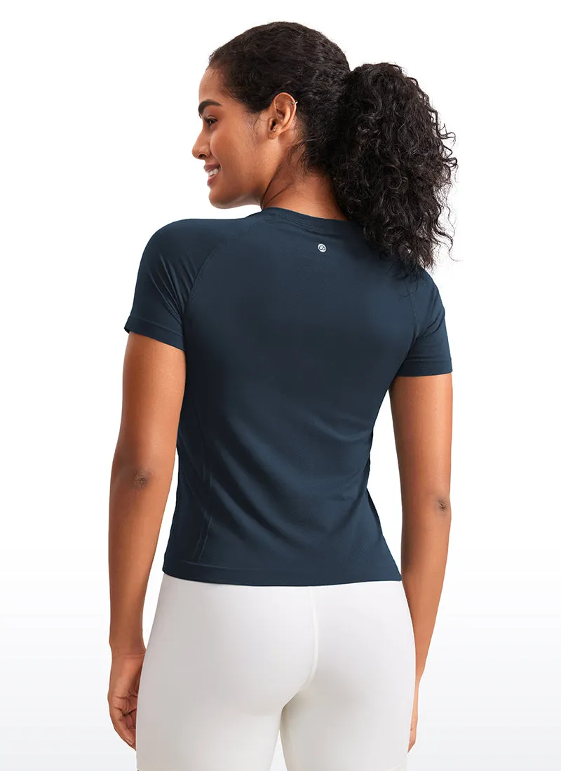 Seamless Crewneck Short Sleeve Shirts Waist Length