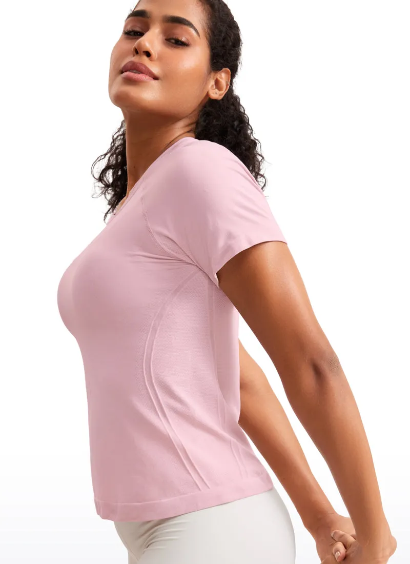 Seamless Crewneck Short Sleeve Shirts Waist Length