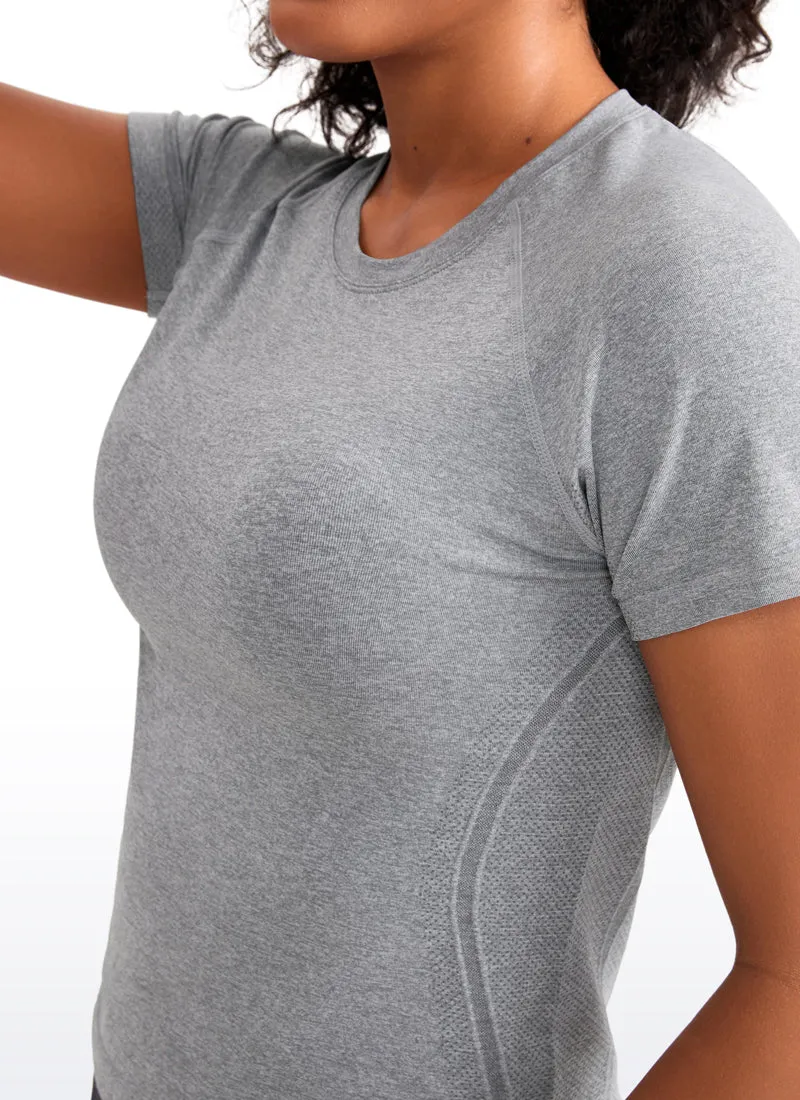 Seamless Crewneck Short Sleeve Shirts Waist Length