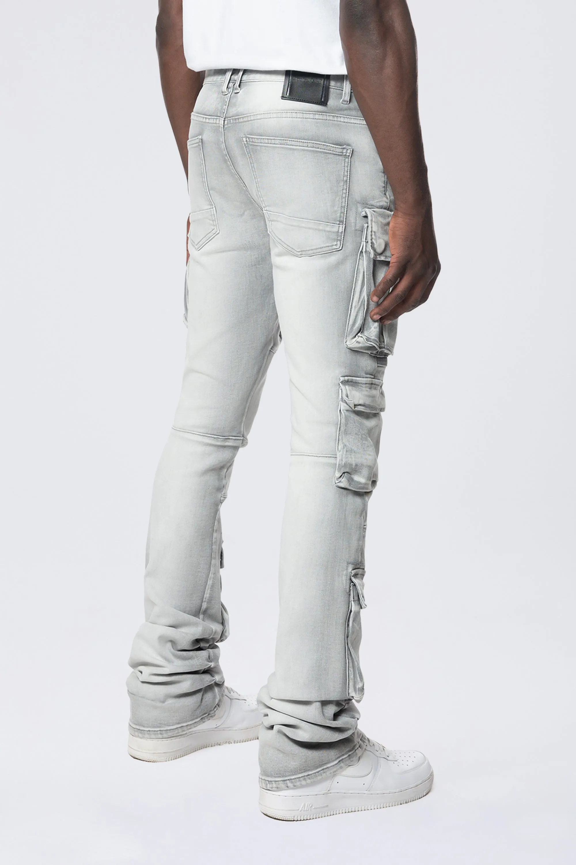 Stacked Utility Multi Pocket Cargo Jeans - Breezy Grey