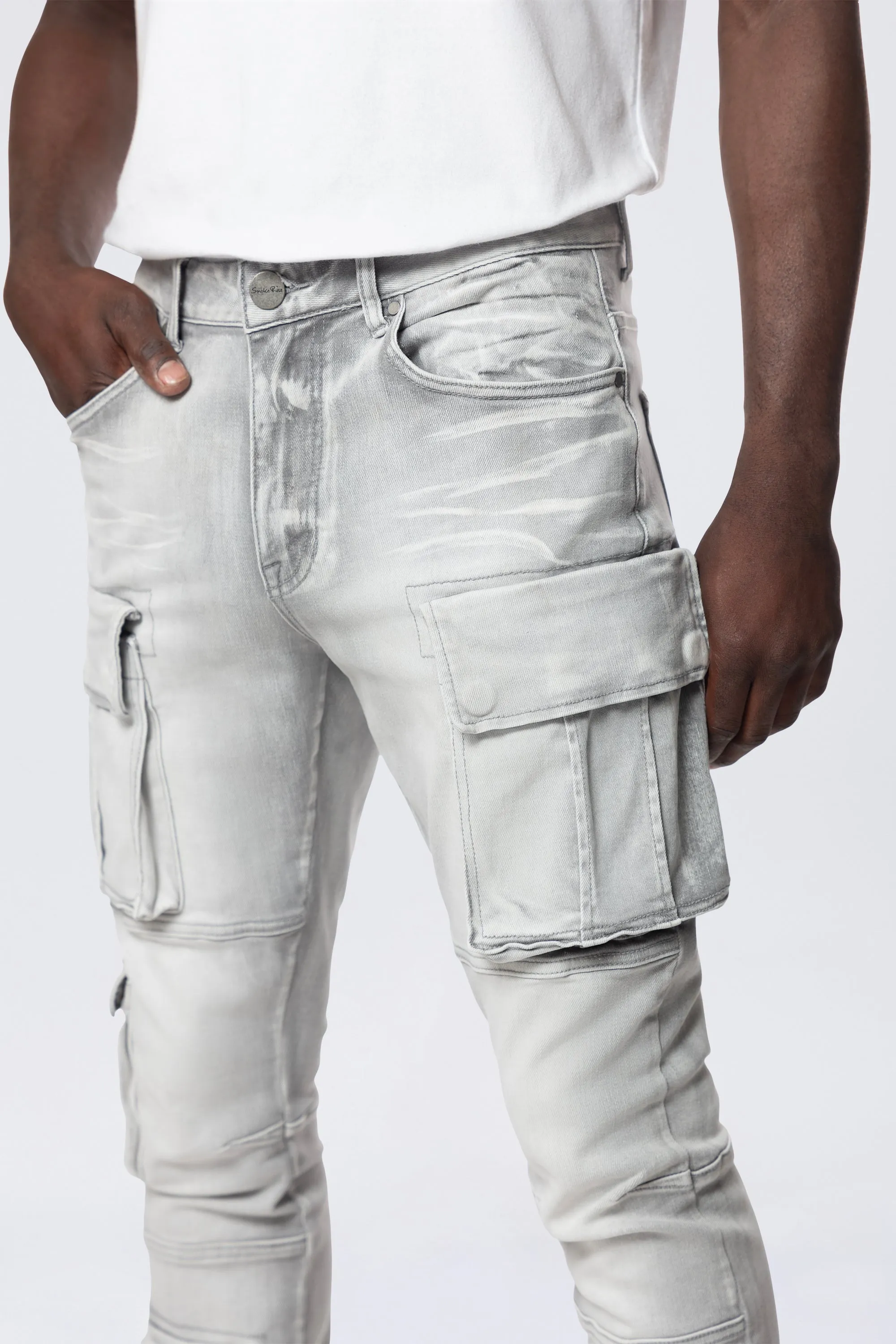 Stacked Utility Multi Pocket Cargo Jeans - Breezy Grey