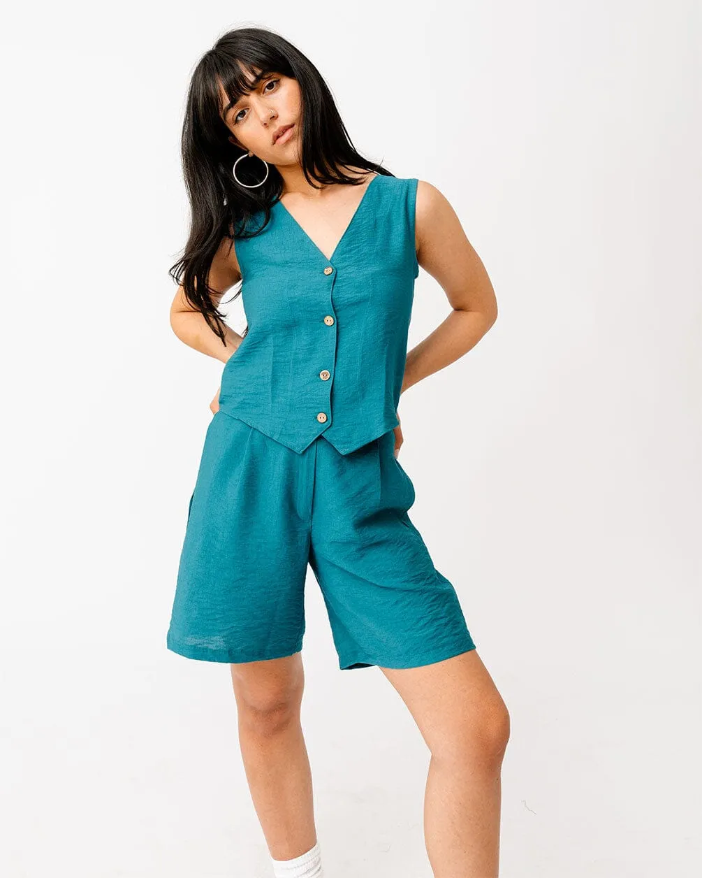 Teal Linen Shorts