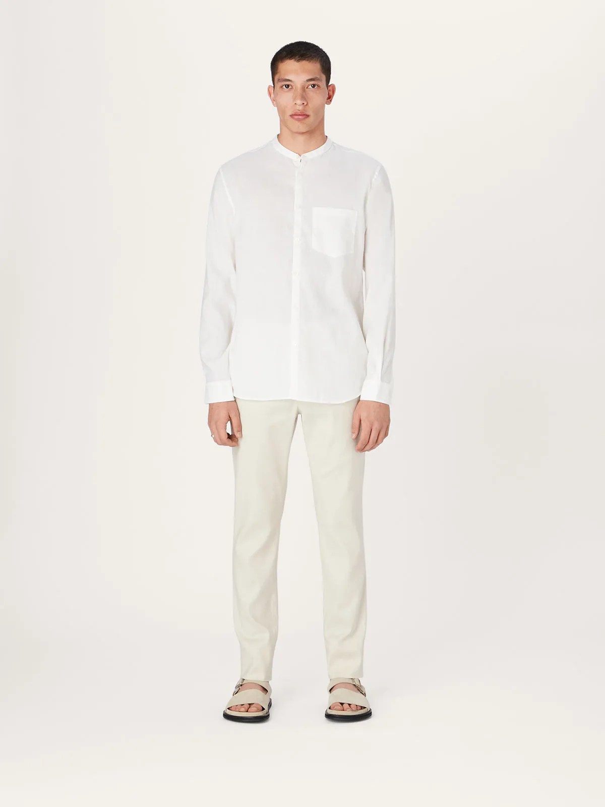 The All Day Shirt Linen Collarless || Off White | Linen