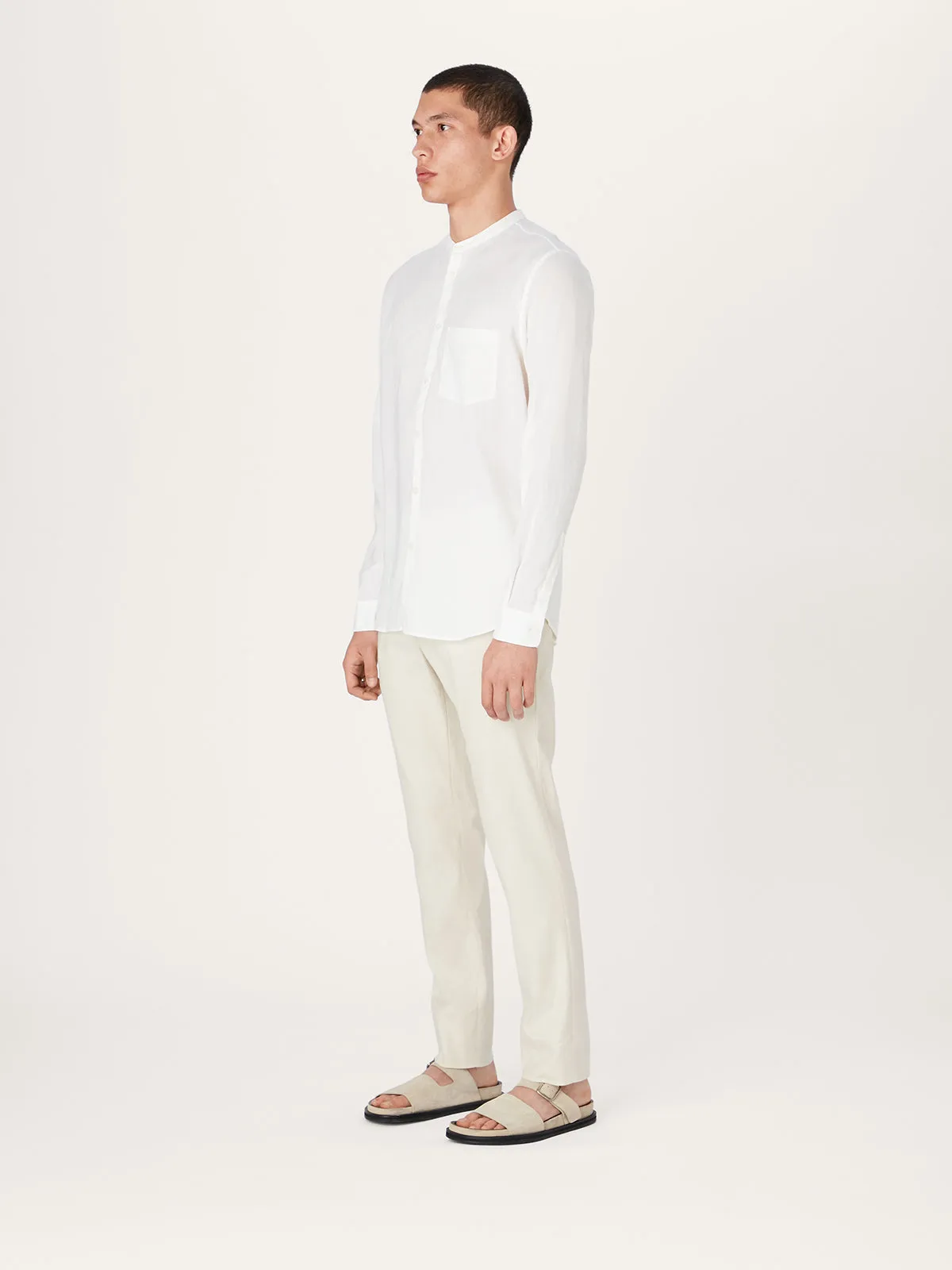 The All Day Shirt Linen Collarless || Off White | Linen