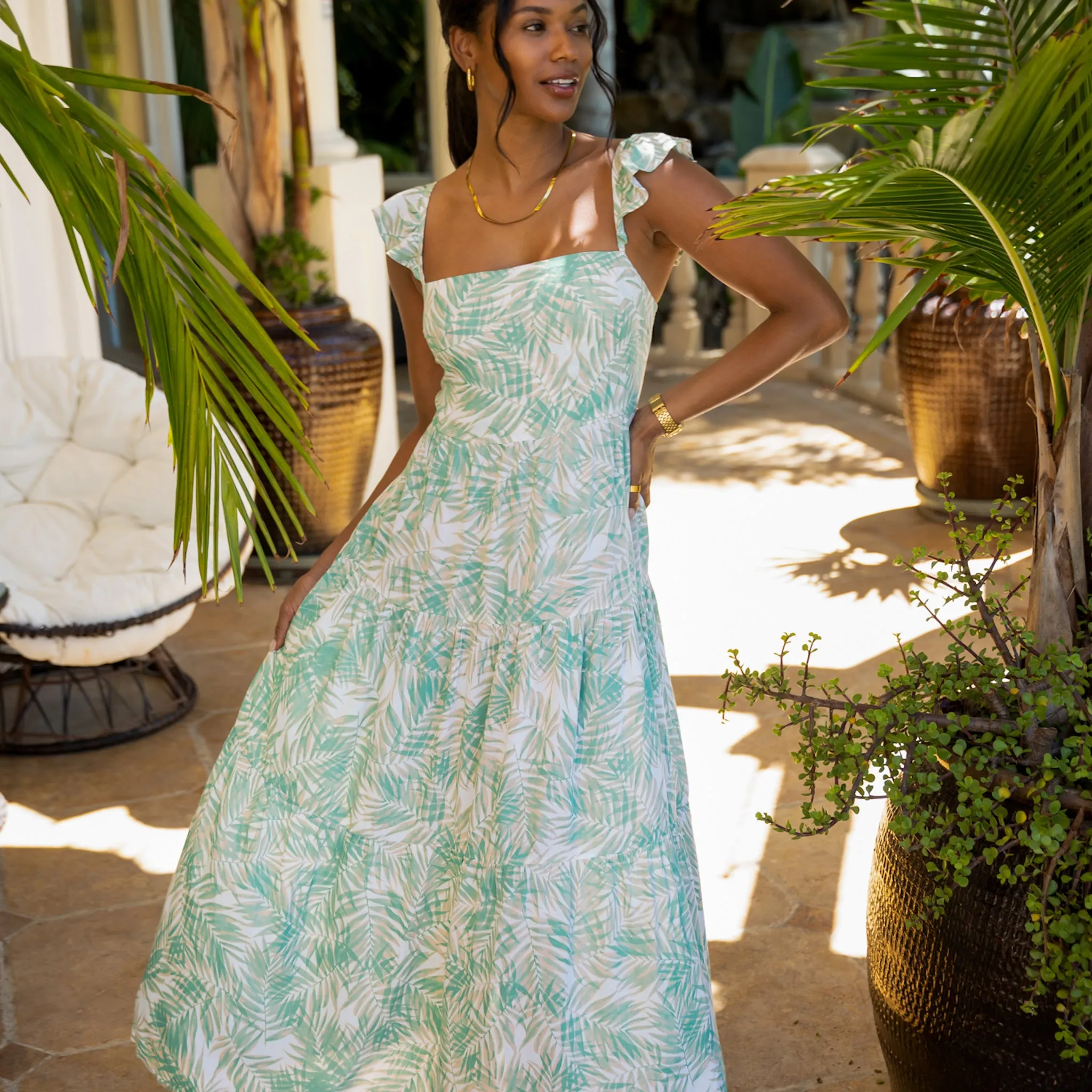 The Breezy Tropics - Resort Dress with Ruffle Straps