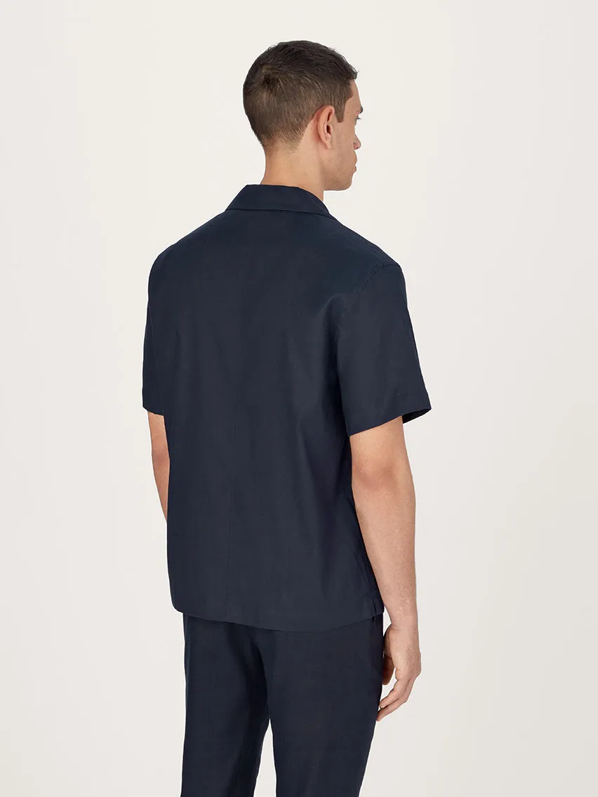 The Cuban Collar Linen || Navy | Linen